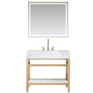 Ecija 36 in. W x 22 in. D x 33.9 in. H Single Sink Bath Vanity in Brushed Gold with White Cultured Marble Top and Mirror