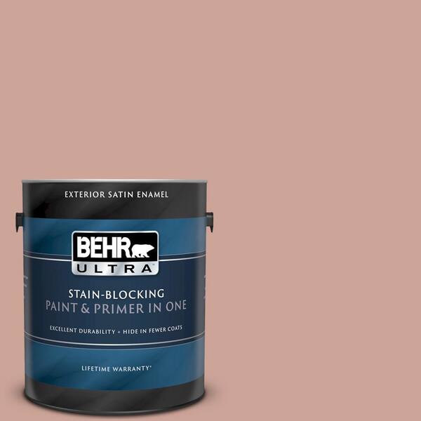 BEHR ULTRA 1 gal. #UL120-16 Pink Ginger Satin Enamel Exterior Paint and Primer in One