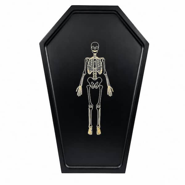 Halloween Gothic Coffin-Shaped Bamboo Charcuterie Board Laser-Engraved Skeleton 15.8 in. L x 11 in. W