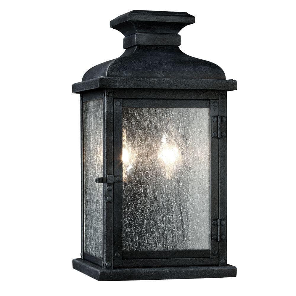 Pediment 6.75 in. W 2-Light Dark Weathered Zinc Outdoor 12.5 in. Wall Lantern Sconce -  Generation Lighting, OL11100DWZ