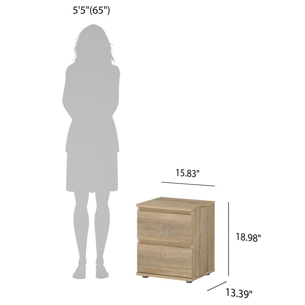 Oak Structure 2-Drawer Wood Nightstand with Particle Board Top