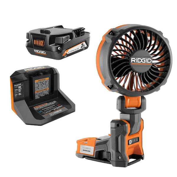 RIDGID 18V SubCompact Brushless Cordless Magnetic Clamp Fan Kit with 2.0 Ah Battery and Charger