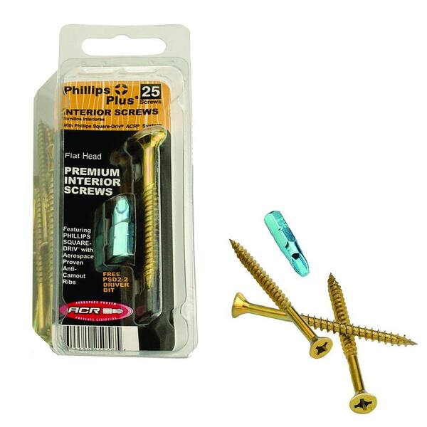 Phillips #8 2 in. Phillips-Square Flat-Head Wood Screws (25-Pack)