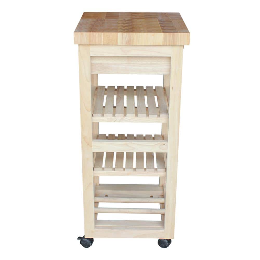 Solid Wood Unfinished Butcher Block Kitchen Cart with Wine Storage