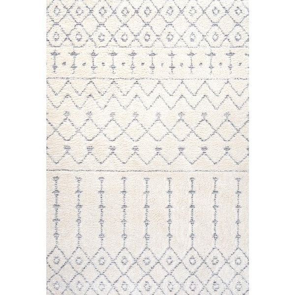 Pia Cream/Gray 5 ft. x 8 ft. Moroccan Trellis Plush Carved Area Rug