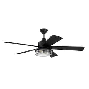 Garrick 56 in. Indoor/Outdoor Dual Mount Flat Black Finish Ceiling Fan with Light Kit and Remote/Wall Controls Included
