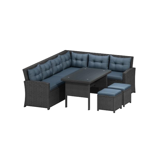 Willit Black 6-Piece Wicker Patio Conversation Sectional Seating Set with Gray Cushions