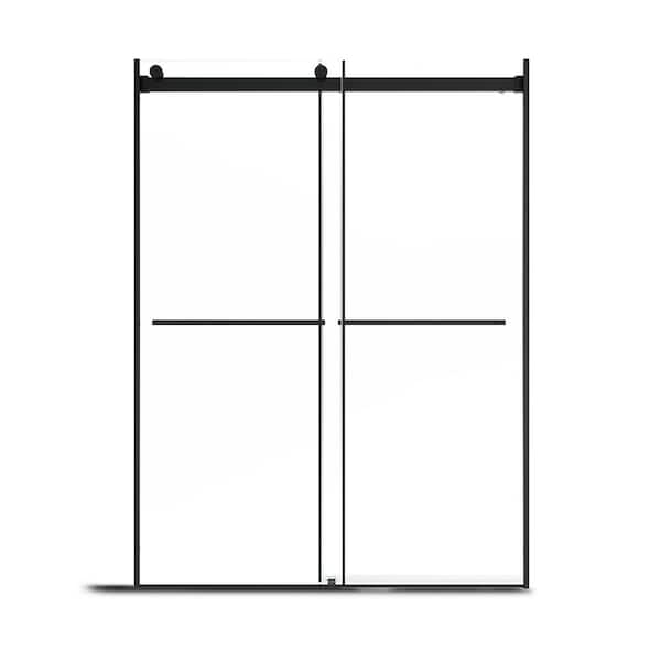 Dimakai 60 in W x 76 in H Double Sliding Frameless Clear Glass Shower Door in Matte black