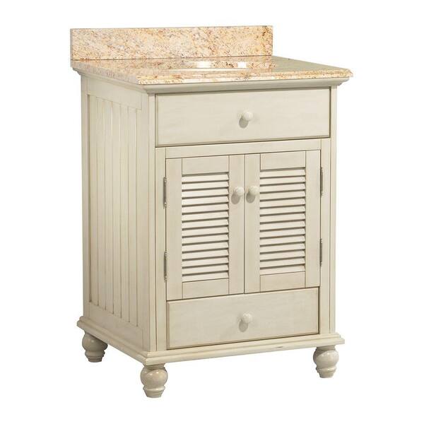 Home Decorators Collection Cottage 25 in. W x 22 in. D Vanity in Antique White with Vanity Top and Stone Effects in Tuscan Sun