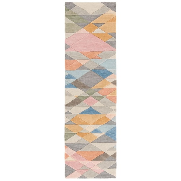 Rodeo Drive 2 ft. x 8 ft. Gray/Blush Geometric Triangle Runner Rug
