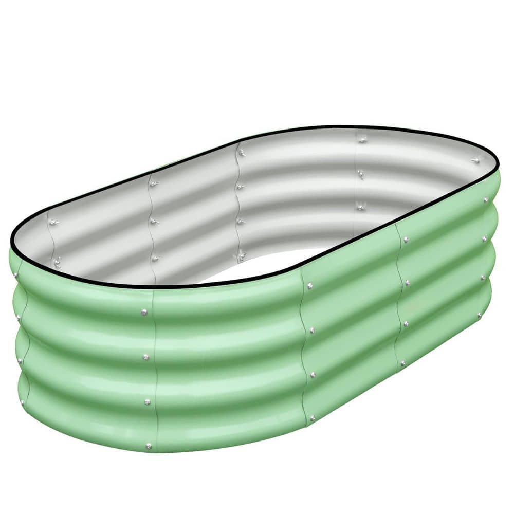 4 x 2 x 1 ft. Oval Galvanized Steel Outdoor Planter Box, Raised Garden Bed 