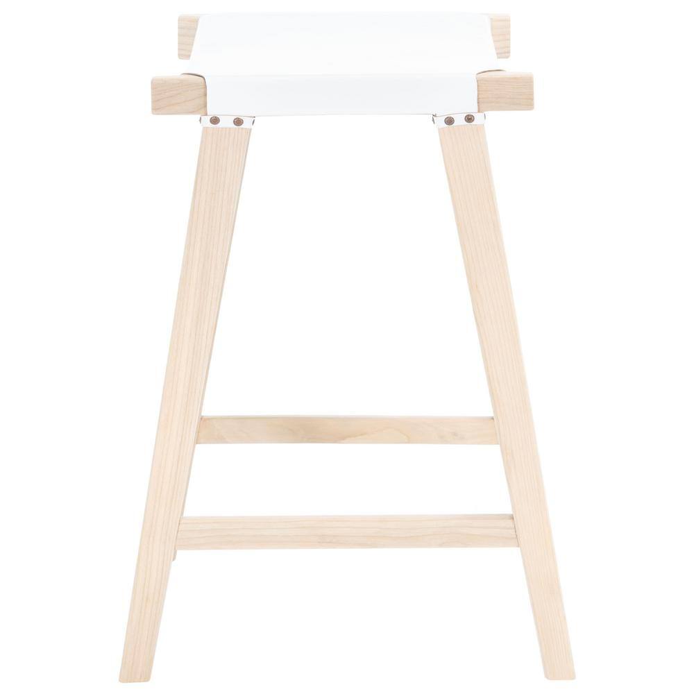 Sawhorse-Inspired White Leather and Natural Wood Counter Stool