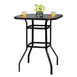 Black Metal Outdoor Bar Table Patio Bar Table with Tempered Glass Table Top Outdoor Console Tables Pub Table