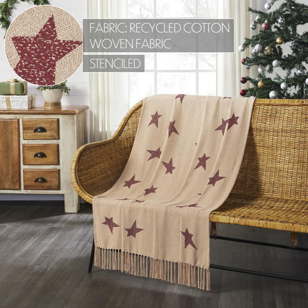 Star of Wonder Tan and Burgundy Cotton Woven Throw Blanket 50x60