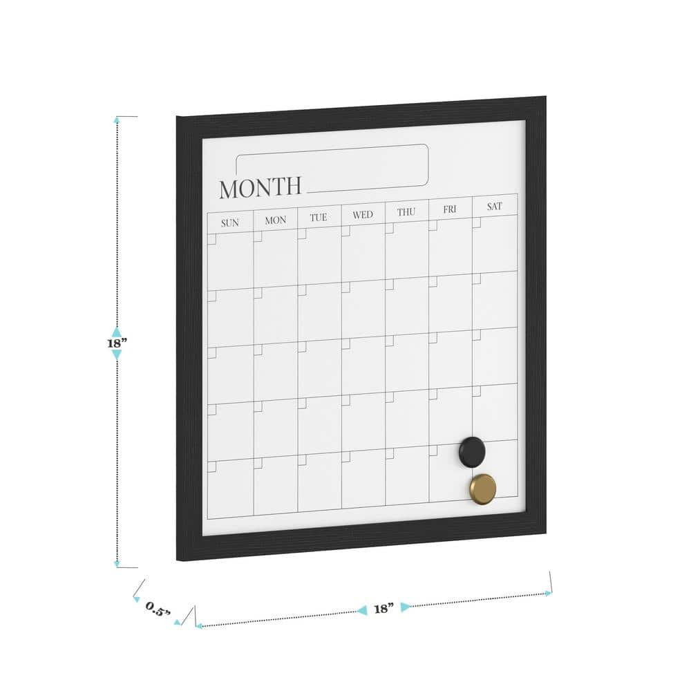 Black Woodgrain Magnetic Monthly Dry Erase Calendar with Marker and Magnets