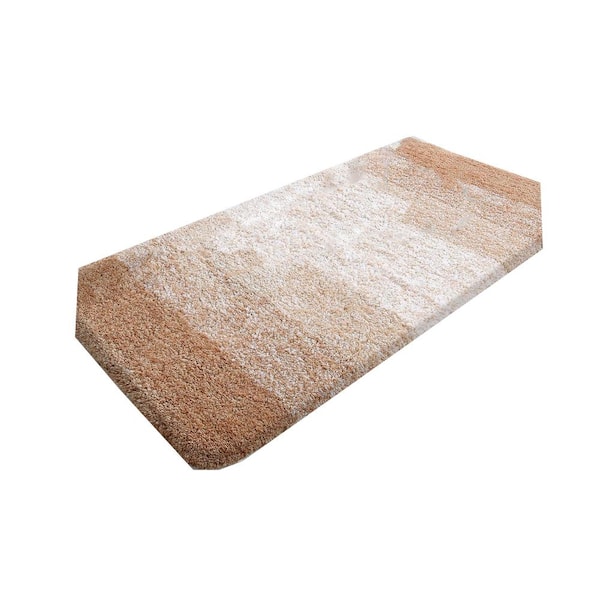 59 in. x 20 in. Beige Stripe Microfiber Rectangular Shaggy Bath Rugs