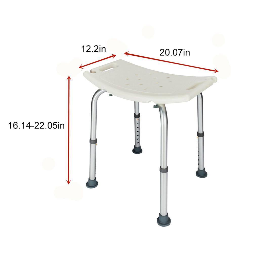 Adjustable White Plastic Shower Chair with Anti-Skid Feet