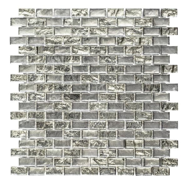 Treasure Bell Silver Metallic 11.375 in. x 11.875 in. Interlocking Brick Textured Glass Mosaic Tile (9.38 sq. ft./Case)