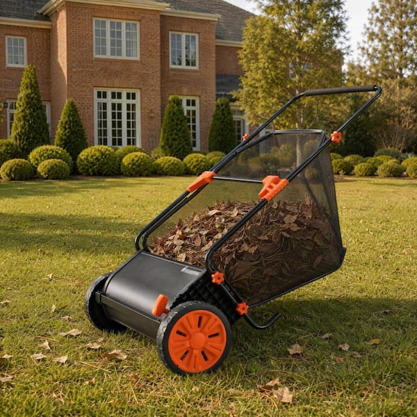 30 in. Outdoor Push Lawn Sweeper with 12 cu. ft. Hopper Bag, Adjustable Brushes & Rubber Wheels for Leaf & Grass Cleanup