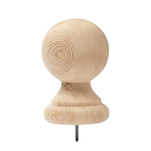 Jumbo Ball Top with Pre-Installed Screw - 7 in. H x 4.5 in. Dia. - Sanded Unfinished Pine - Indoor Outdoor Post Accent