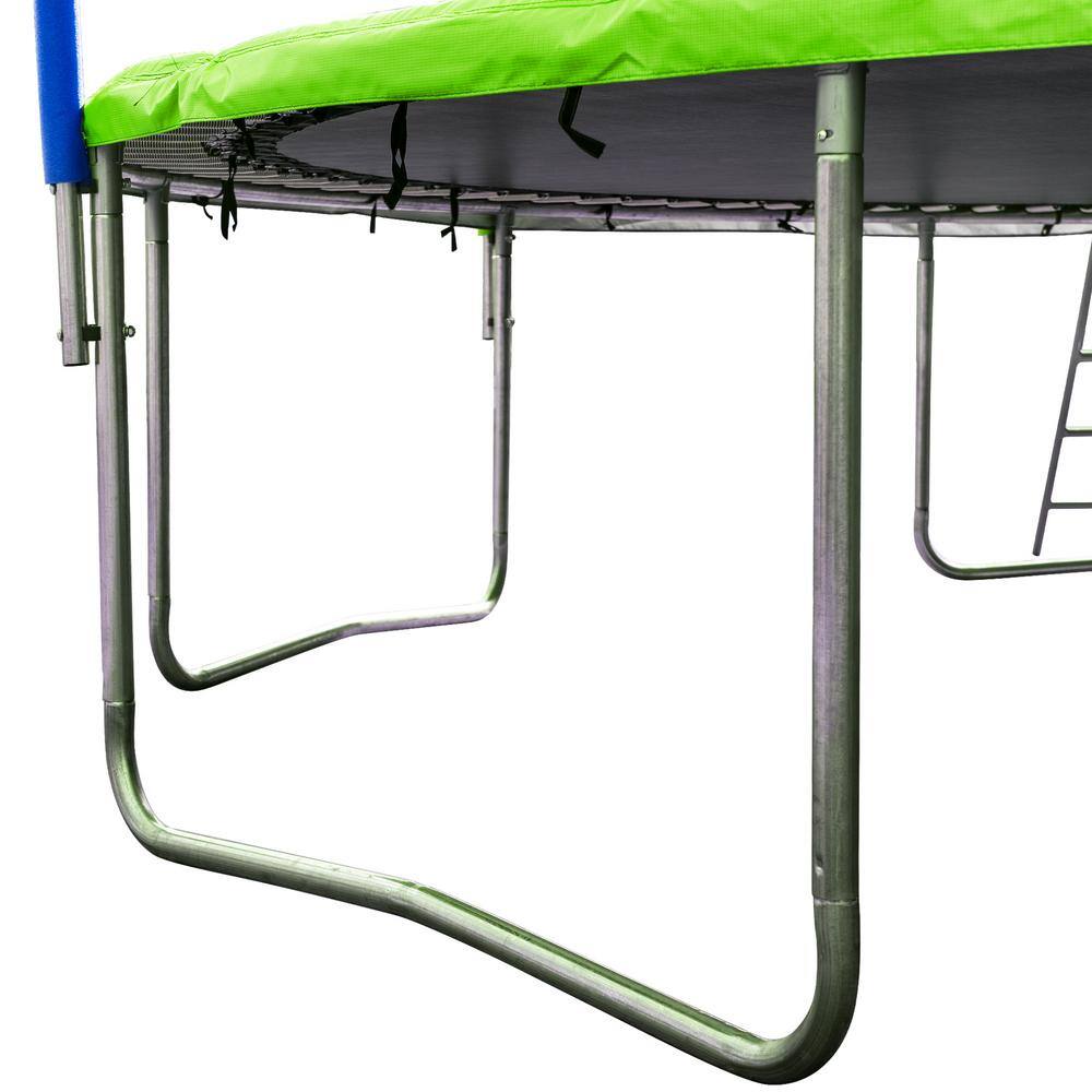 16 ft Green Outdoor Trampoline with Basketball Hoop and Safety Enclosure