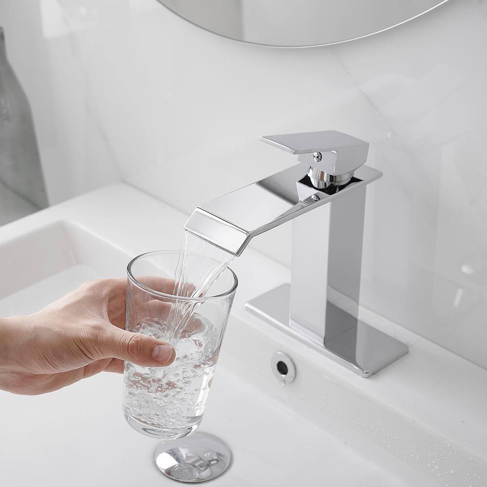 Polished Chrome Single-Handle Waterfall Bathroom Faucet