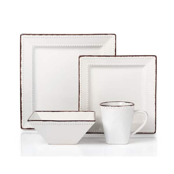 Lorren Home Trends 16-Piece Casual White Ceramic Stone Dinnerware Set (Service for 4)