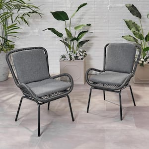 Grey Wicker Outdoor Lounge Chair with Grey Cushions (2-Pack)