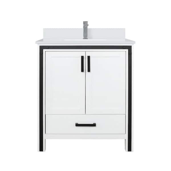 Ziva 30 in W x 22 in D White Bath Vanity, Cultured Marble Top and Faucet Set