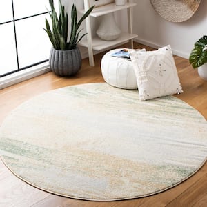 Adirondack Ivory/Gold 10 ft. x 10 ft. Solid Color Distressed Round Area Rug