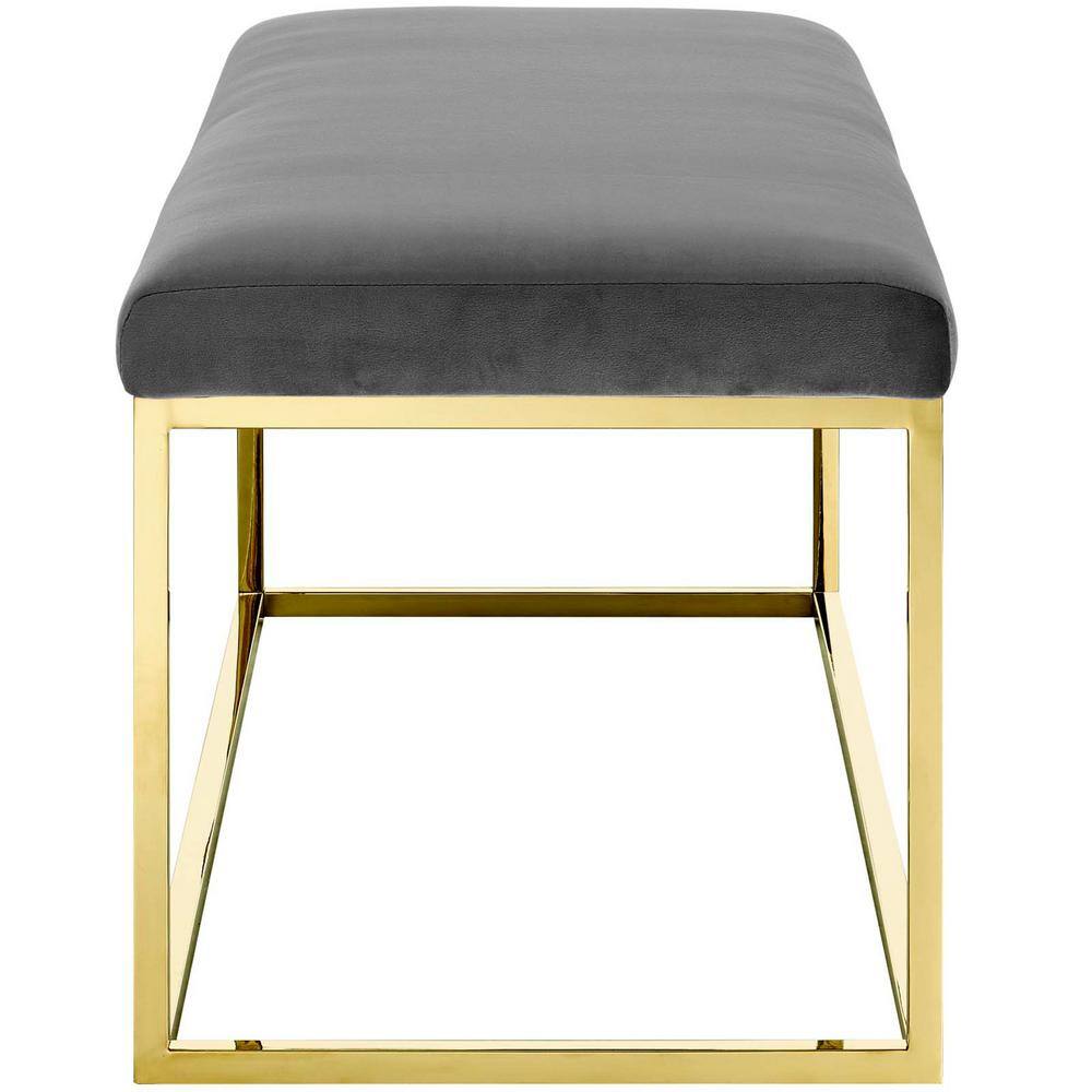 Elegant 43.5'' Gold and Gray Velvet Bedroom Bench with Stainless Steel Base