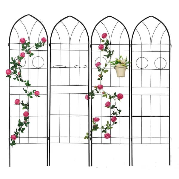 ToolCat 78.7 in. x 19.7 in. Metal Garden Trellis Rustproof Outdoor Flower Support for Climbing Plants, Black (4-Pack)