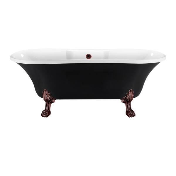 Streamline 68 in. Acrylic Clawfoot Non-Whirlpool Bathtub in Glossy Black,Matte Oil Rubbed Bronze Clawfeet And Drain