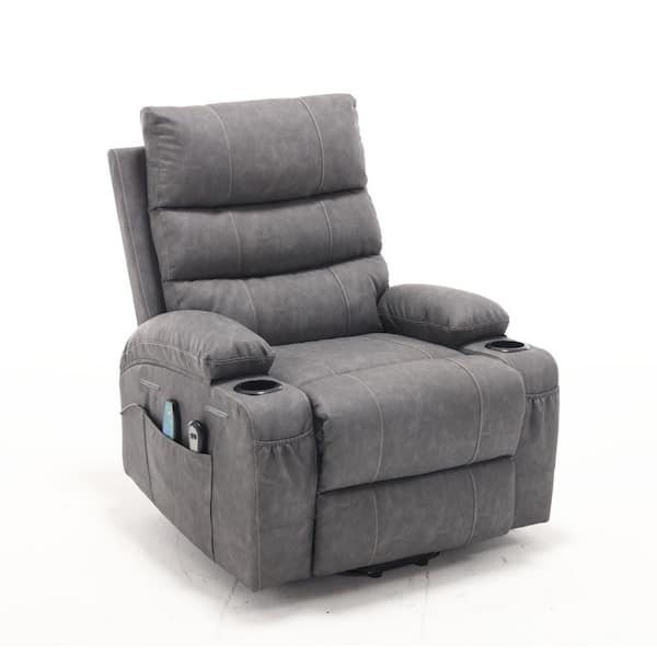 WXGDSD 36.2 in. Charcoal Grey PU Leather Power Lift Recliner Chair with Side Pocket for Easy Access