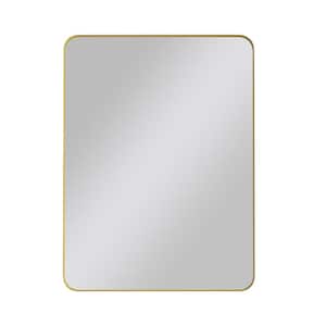 30 in. W x 40 in. H Rectangular Metal Framed Rounded Corner Wall Mounted Bathroom Vanity Mirror in Matte Gold