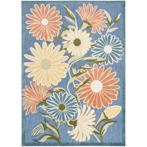 Aloha Blue Sage 9 ft. x 12 ft. Botanical Contemporary Area Rug