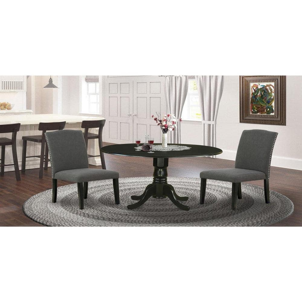 Modern Gotham Grey Linen and Black Rubberwood 3-Piece Dining Set