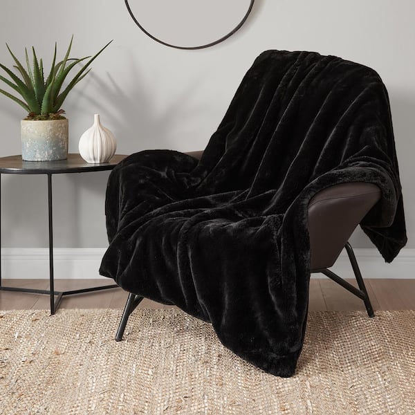 Solid Rabbit Mink Gray 50 in. 70 in. Plush Faux Fur Throw Blanket