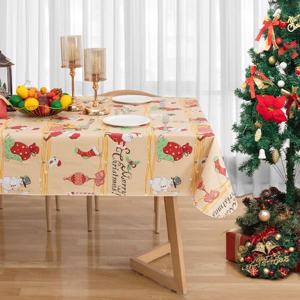 120" X 60" Christmas Tablecloths for Rectangle Tables Halloween Vinyl Tablecloth with Flannel Backing Waterproof