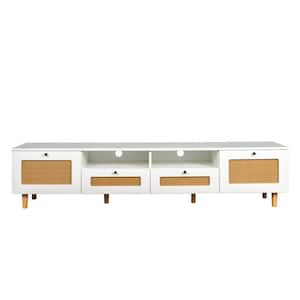 White Wood TV Stand Fits TVs up to 80 in. with 2-Drawers  and 2-Doors