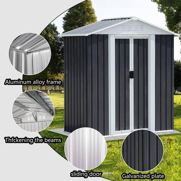 5 ft. W x 3 ft. D Metal Grey Sliding Door Garden Shed. for