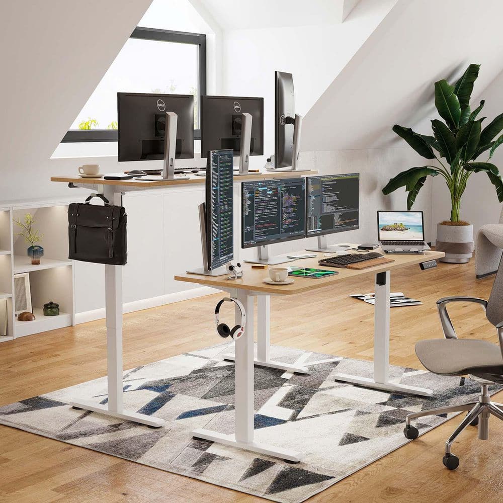 56 in. Natural Standing Desk Adjustable Height Electric Computer