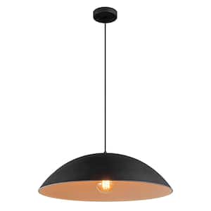 23.6 in. 1-Light Black Single Pendant Light With Dome Metal Shade for Dining Room Kitchen Island