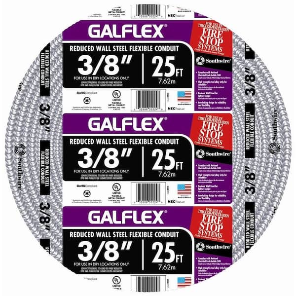 Southwire 3/8 in. 25 Galflex RWS Metallic Armored Steel Flexible Conduit-55081711 - The Home