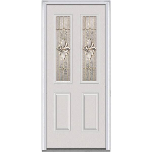 MMI Door 32 in. x 80 in. Heirloom Master Right-Hand Inswing 2-Lite Decorative 2-Panel Primed Fiberglass Smooth Prehung Front Door