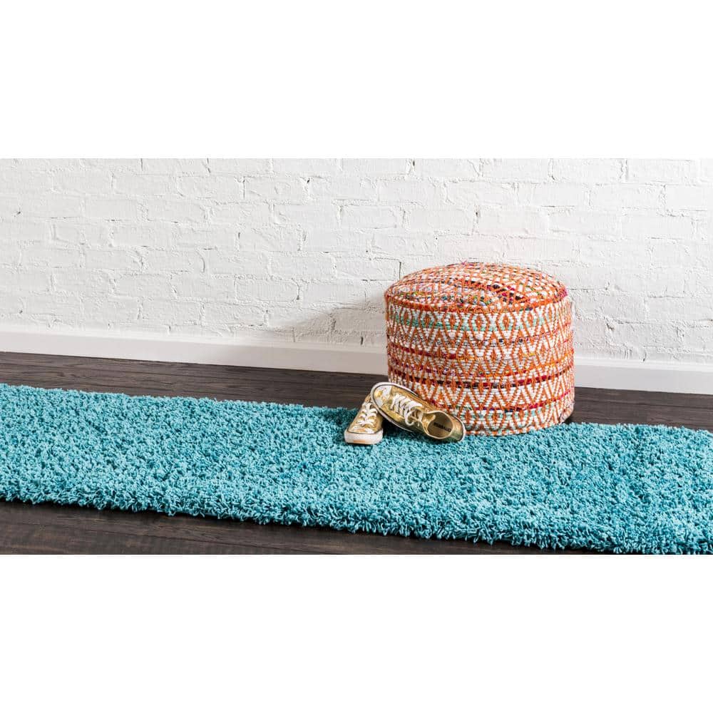Blue Shag Reversible Synthetic Runner Rug