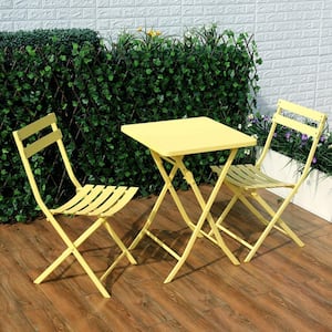 Yellow 3-Piece Metal Outdoor Bistro Patio Bistro Set of Foldable Square Table and Chairs Coffee Table Set