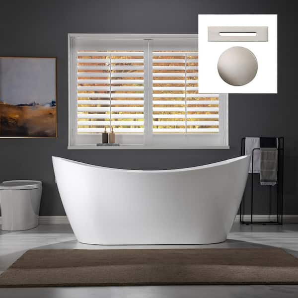 WOODBRIDGE Saber 67 in. Acrylic FlatBottom Double Slipper Bathtub with Brushed Nickel Overflow and Drain Included in White