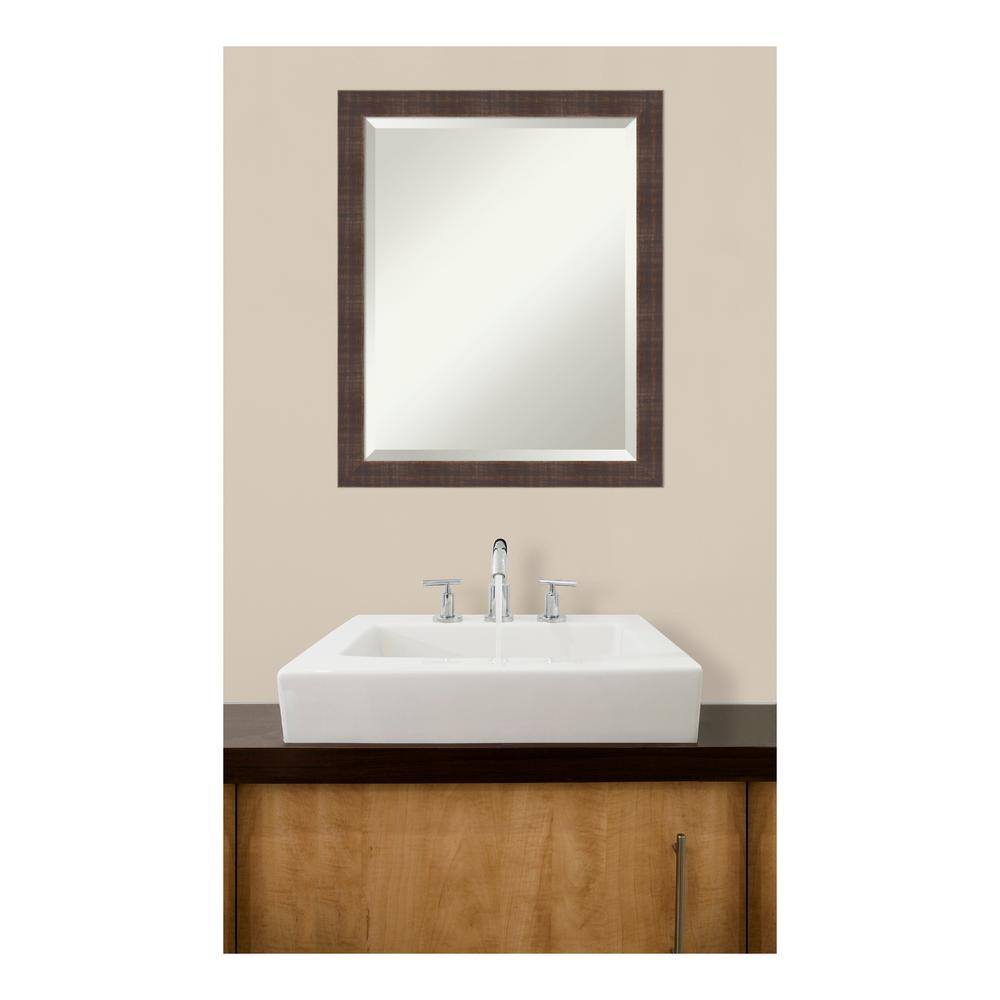 Whiskey Brown Rustic Wood Beveled Bathroom Vanity Mirror