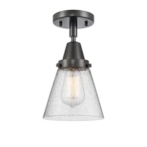 Cone 6.25 in. 1-Light Matte Black, Seedy Flush Mount with Seedy Glass Shade